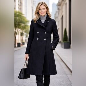 Vintage Central Park International 100% Wool Black Double Breasted Long Coat